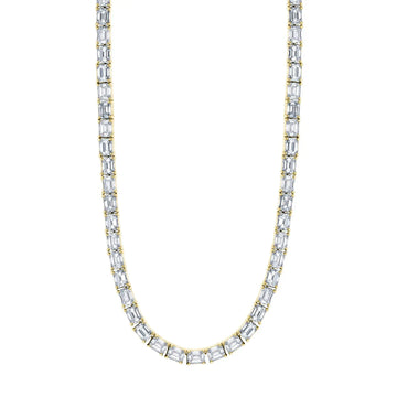 18K Yellow Gold 16" East West Emerald-Cut Diamond Tennis Necklace, 12.5ct G-H, VS