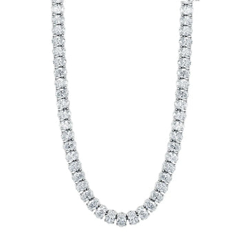 18K White Gold 16" North South Oval-Cut Diamond Tennis Necklace, 14.6ct G-H, SI1-SI2