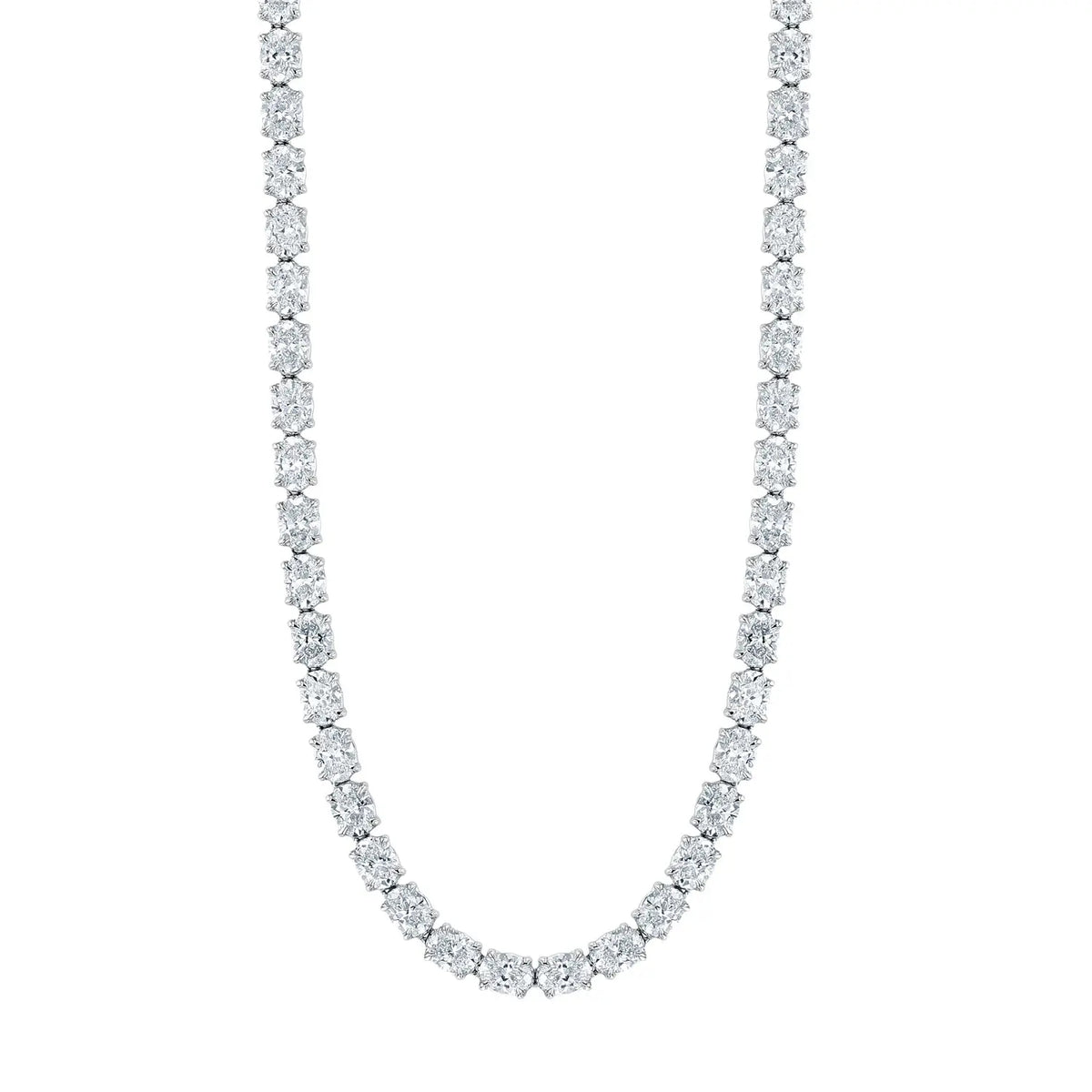 18K White Gold 16" East West Oval-Cut Diamond Tennis Necklace, 17.4ct G-H, VS