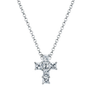 Platinum 16" Six Stone Asscher-Cut Diamond Cross, 4.5ct G-H, VS