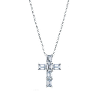 Platinum 16" Six Stone Emerald-Cut Diamond Cross, 4.5ct G-H, VS thumbnail