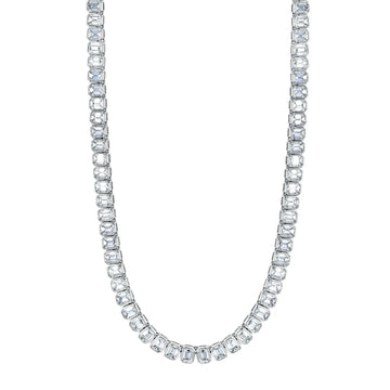 18K White Gold 16" North South Emerald-Cut Diamond Bezel-Set Tennis Necklace, 16.65ct G-H, VS