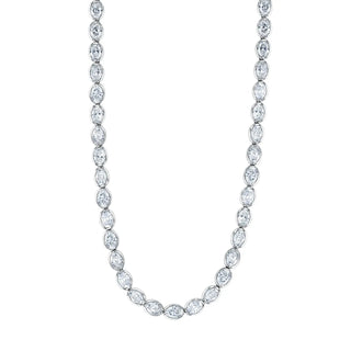 18K White Gold 16" East West Oval-Cut Diamond Bezel-Set Tennis Necklace, 12.3ct G-H, SI1-SI2 thumbnail