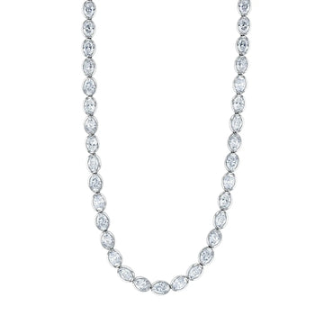 18K White Gold 16" East West Oval-Cut Diamond Bezel-Set Tennis Necklace, 12.3ct G-H, SI1-SI2