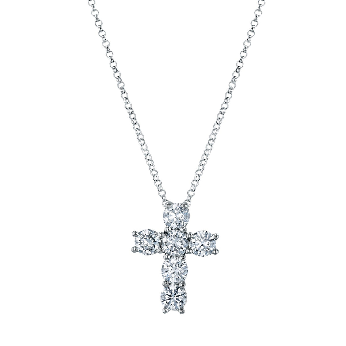 Platinum 16" Six Stone Round Diamond Cross, 6ct H-I, SI3