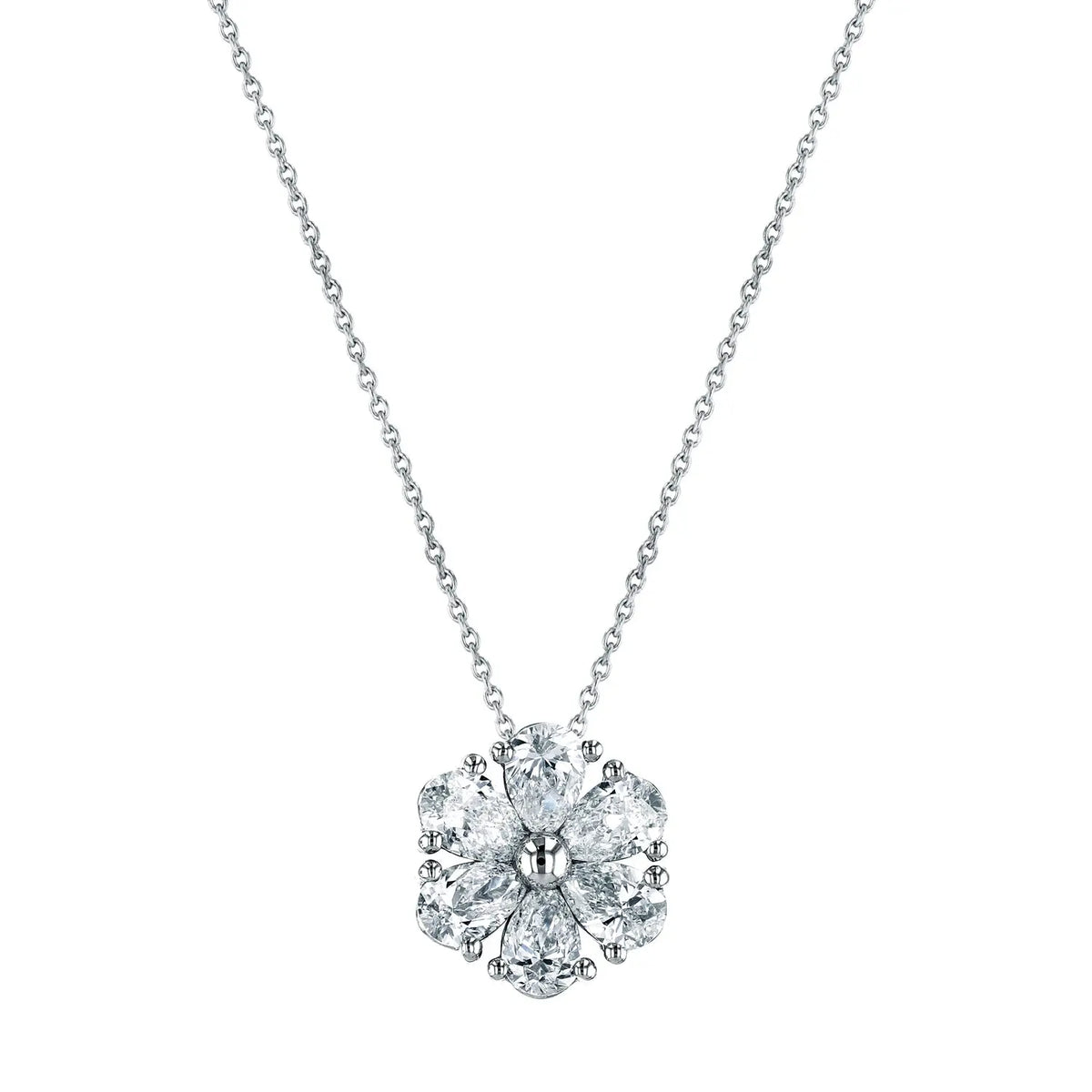 Platinum 16" Pear-Shaped Diamond Flower Pendant, 1.5ct G-H, VS