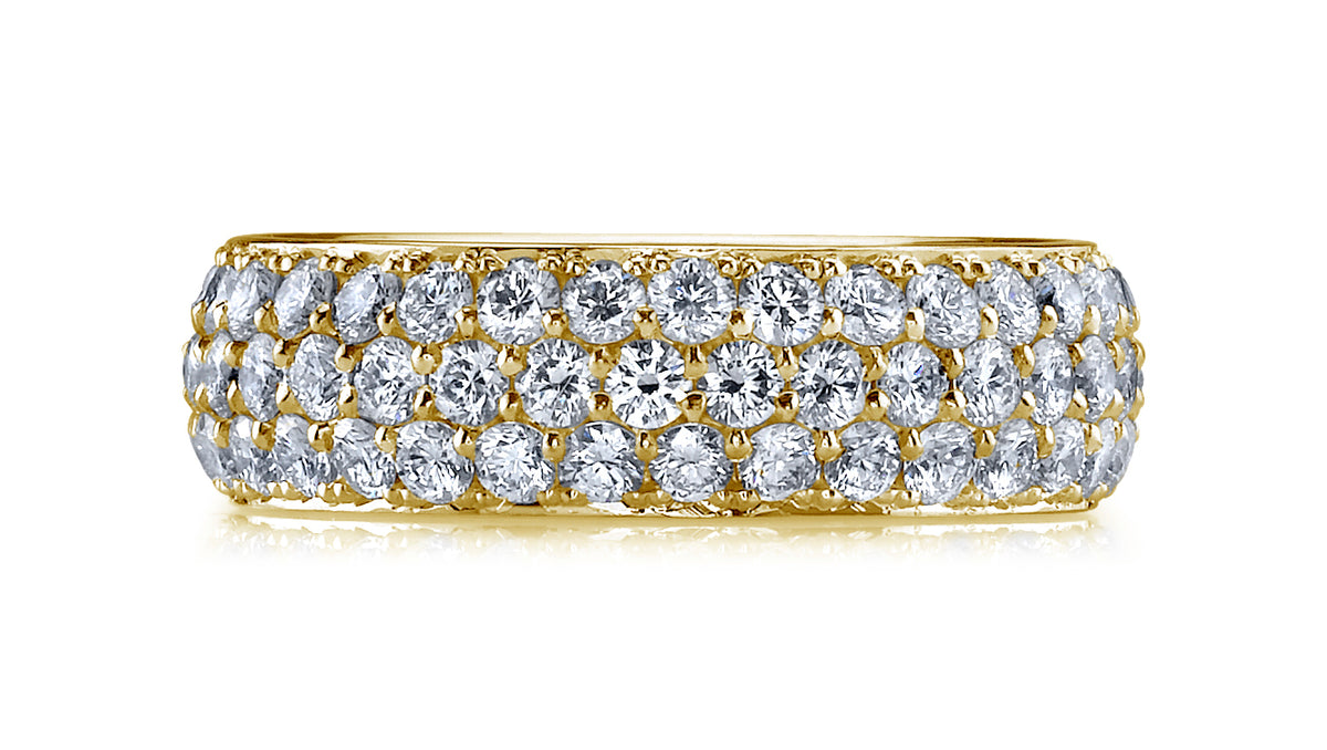 18K Yellow Gold 3-Row Domed Pave Half Band - G015B8Y