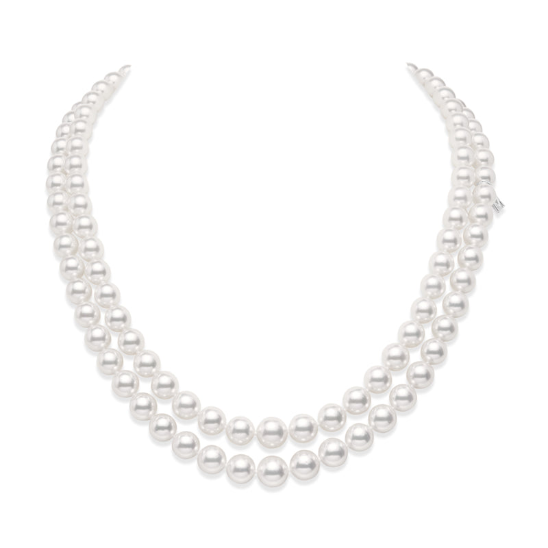 Everyday Essentials 18" Akoya Cultured Pearl Graduated Double Strand – 18K White Gold Mikimoto