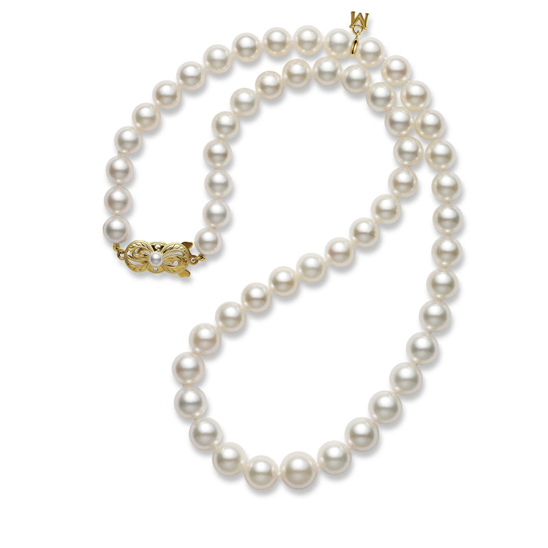 18" Akoya Cultured Pearl 9x7mm Graduated Strand - 18 karat Yellow Gold Clasp Mikimoto