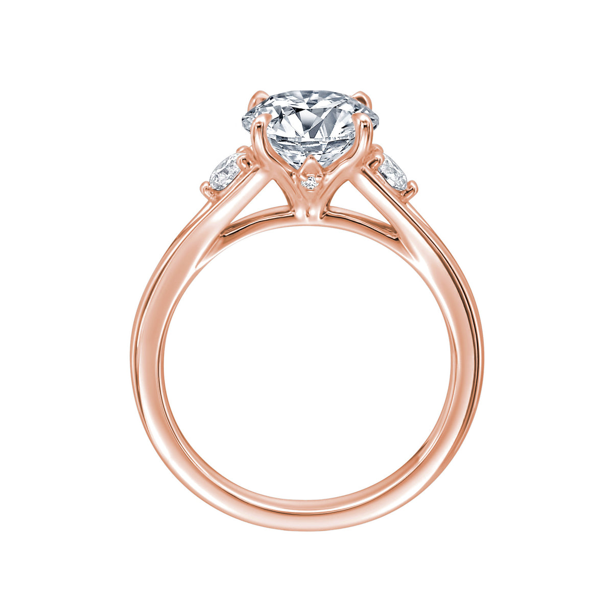 Gold Coast split shank three stone round wedding ring