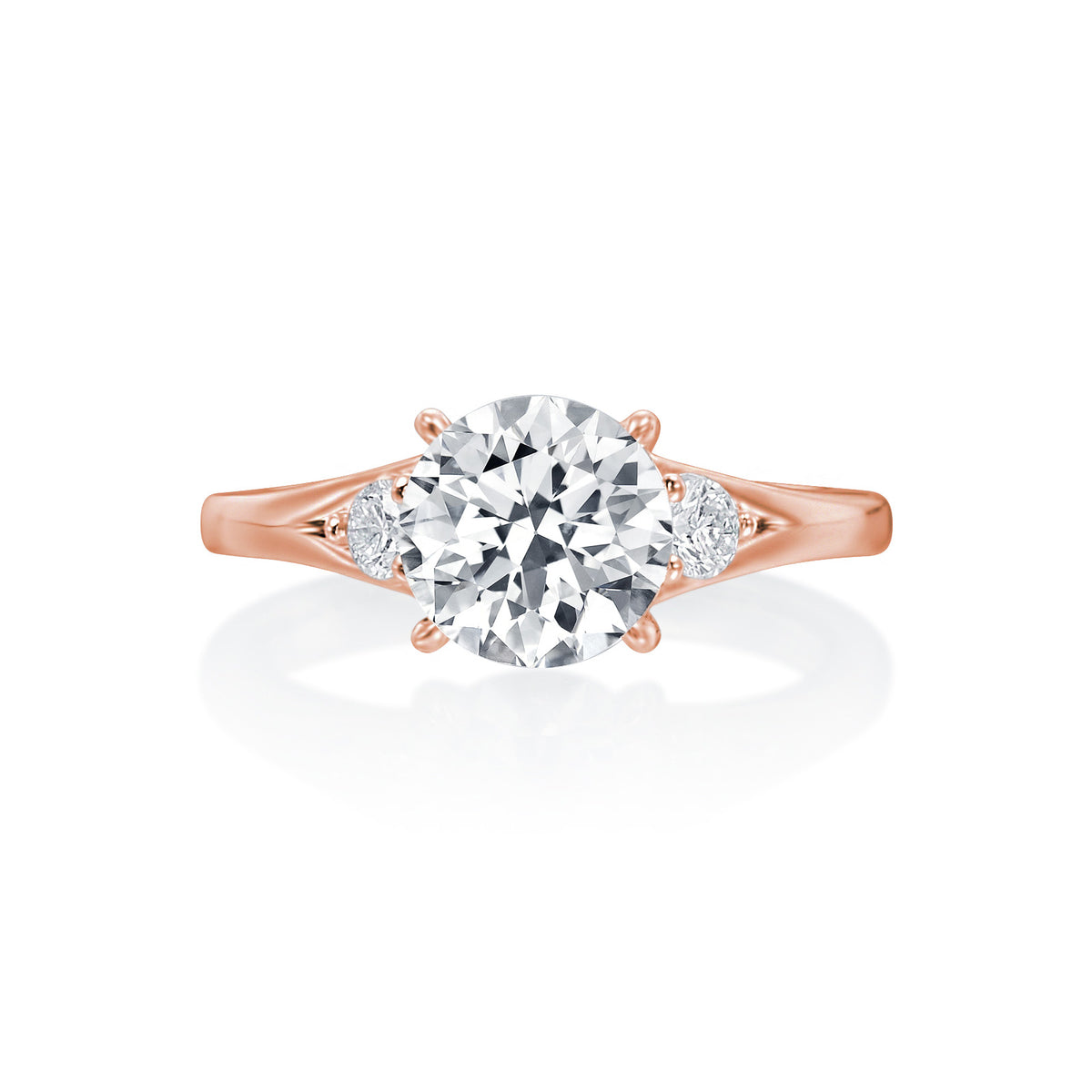 Gold Coast 3 Stone Round Center Split Shank Round Sides Wedding Ring