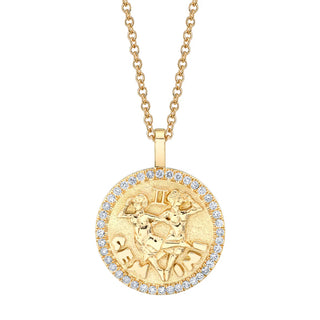 Aries Zodiac Coin Pendant With Diamond Frame thumbnail