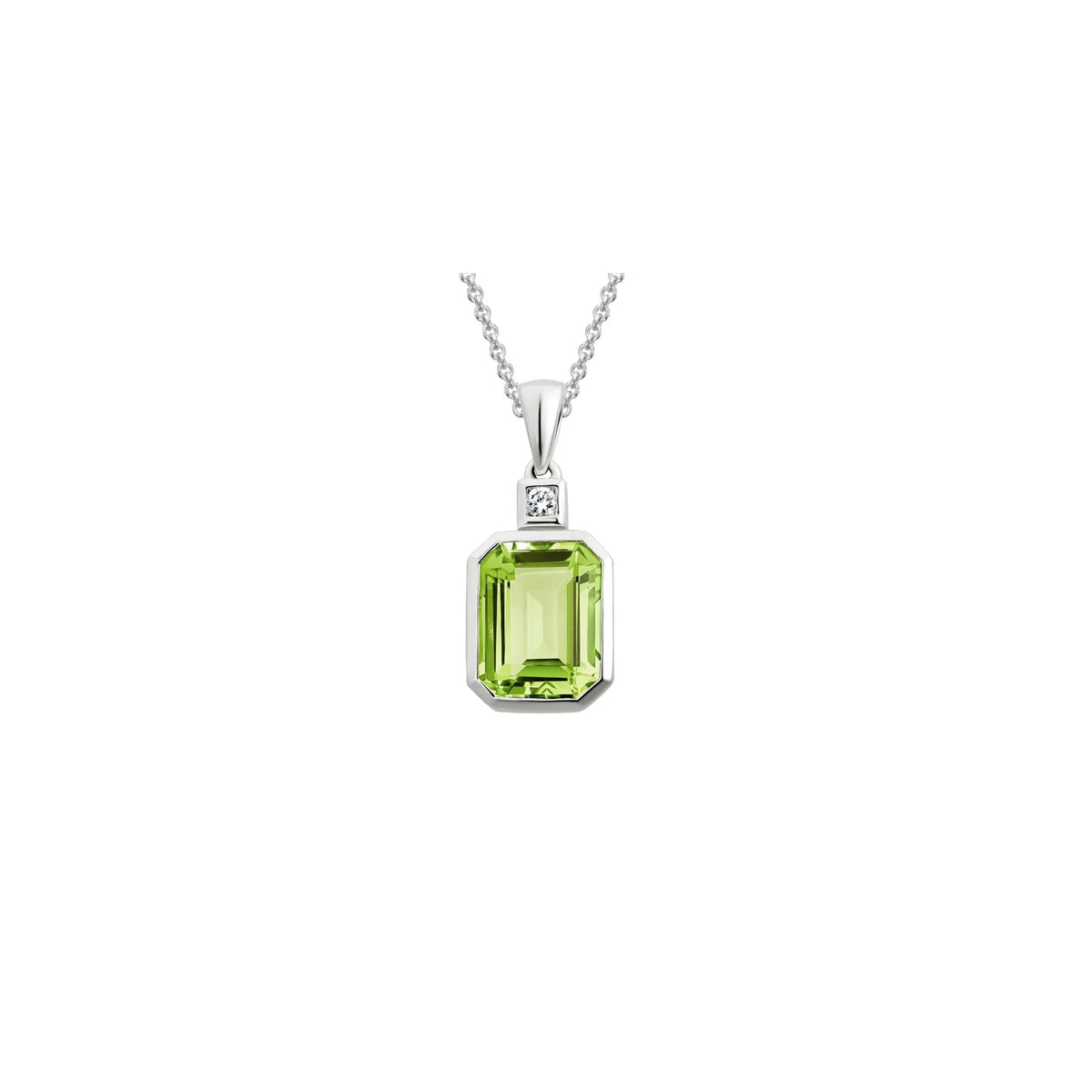14K White Gold Diamond and Peridot Pendant