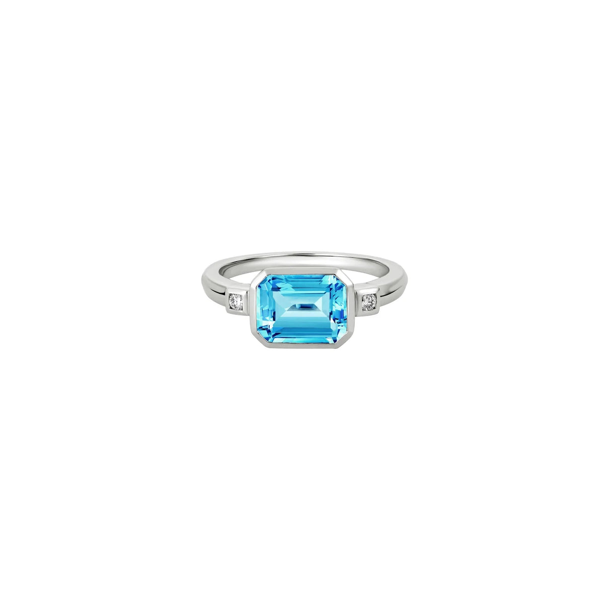 14K White Gold Diamond and Topaz Ring