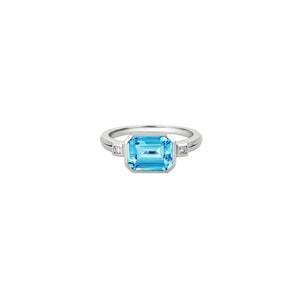 14K White Gold Diamond and Topaz Ring
