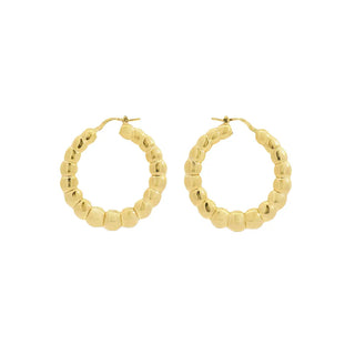 18K Yellow Gold Beaded Round Hoop Earrings thumbnail
