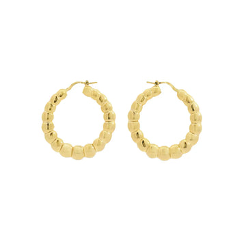 18K Yellow Gold Beaded Round Hoop Earrings