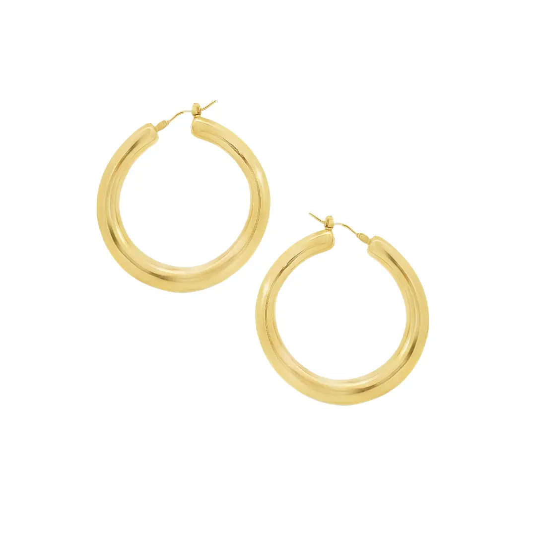 18K Yellow Gold Round Hoop Earrings