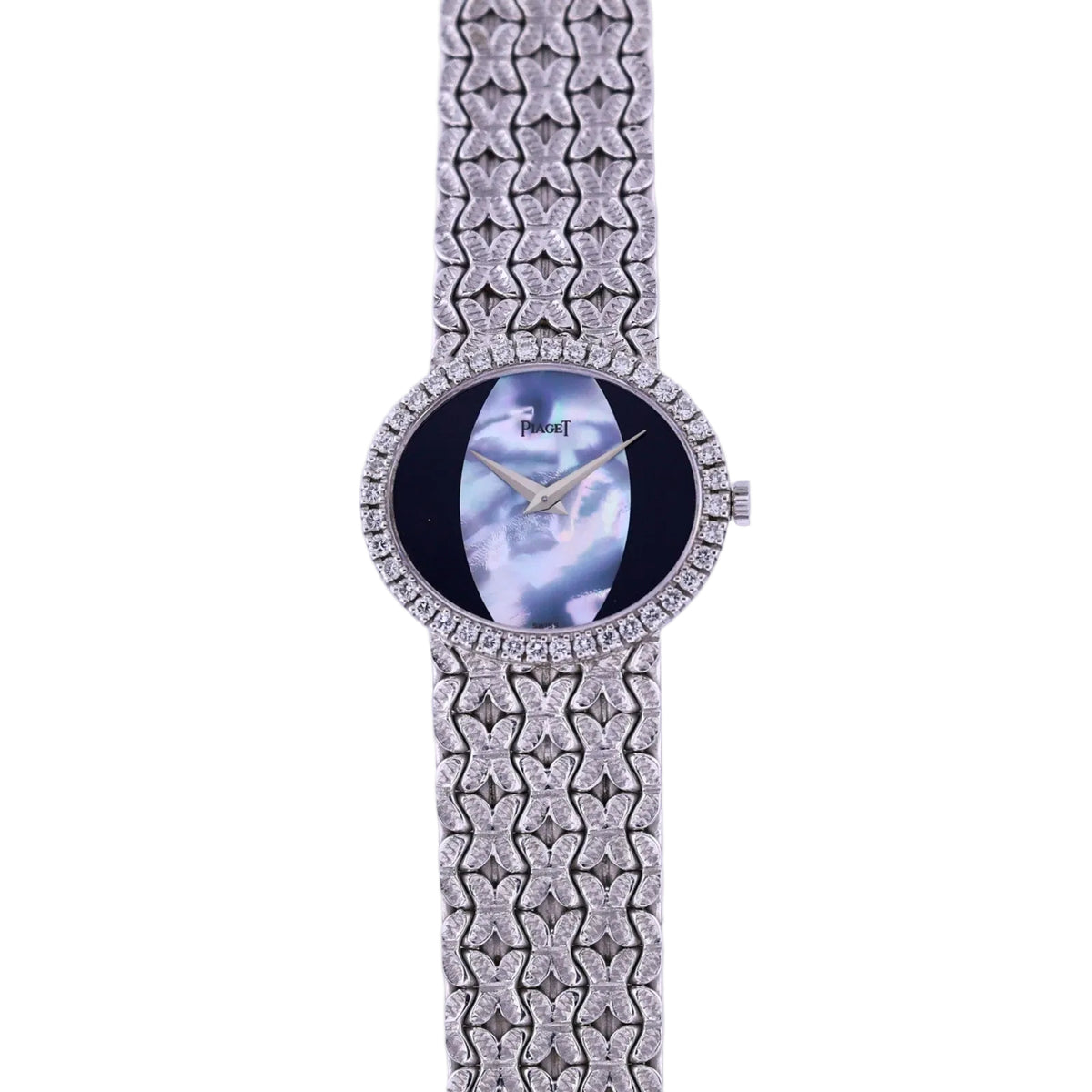 Vintage Piaget 18K White Gold, Onyx & Mother of Pearl Dial