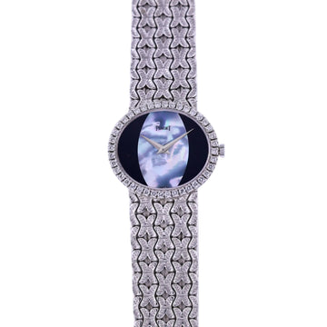 Vintage Piaget 18K White Gold, Onyx & Mother of Pearl Dial
