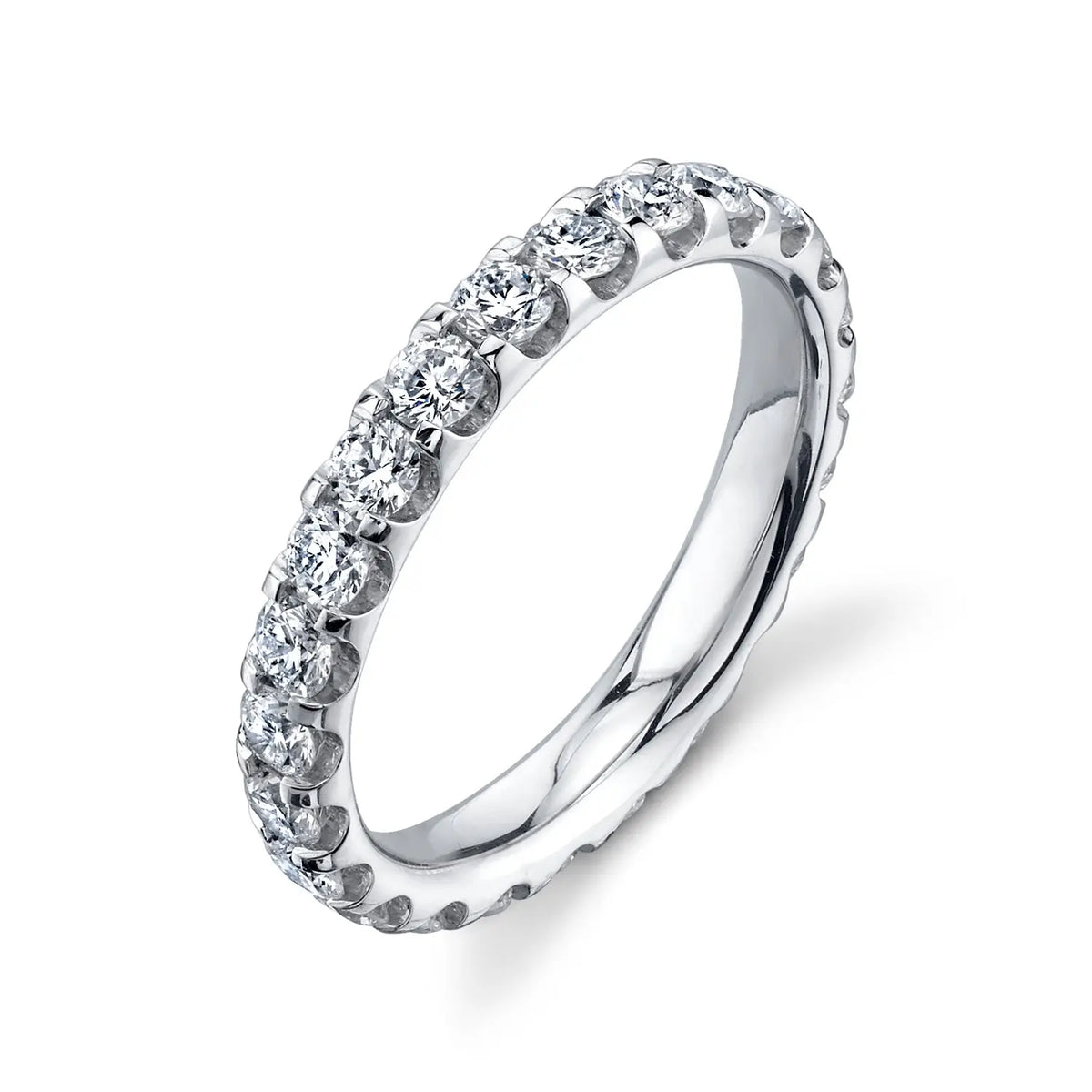 18K White Gold Round Diamond U-Prong Set Comfort Fit Eternity Band, 3ct G-H, SI1-SI2