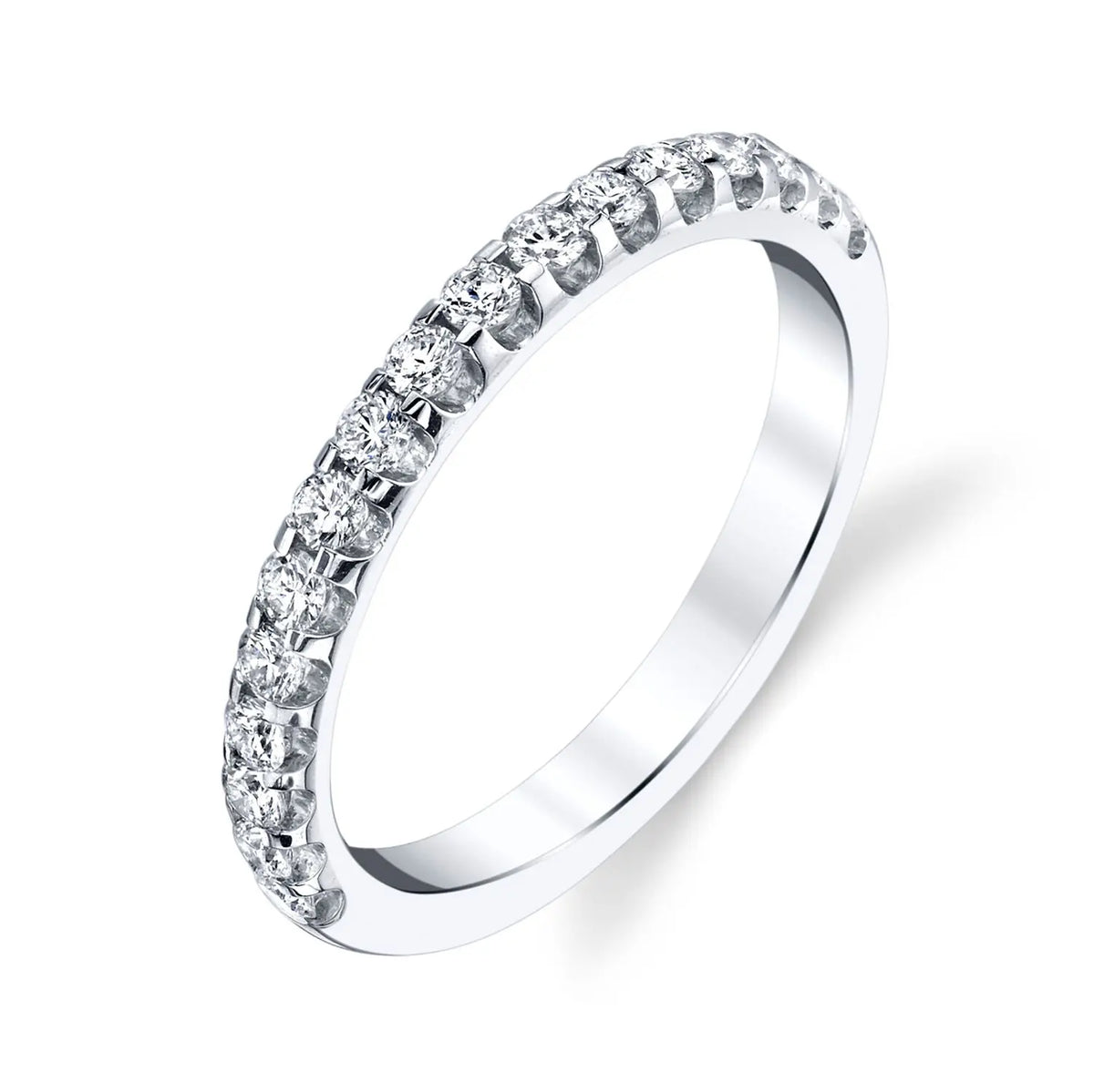 18K White Gold Round Diamond U-Prong Set Comfort Fit Band, 0.55ct G-H, SI1-SI2