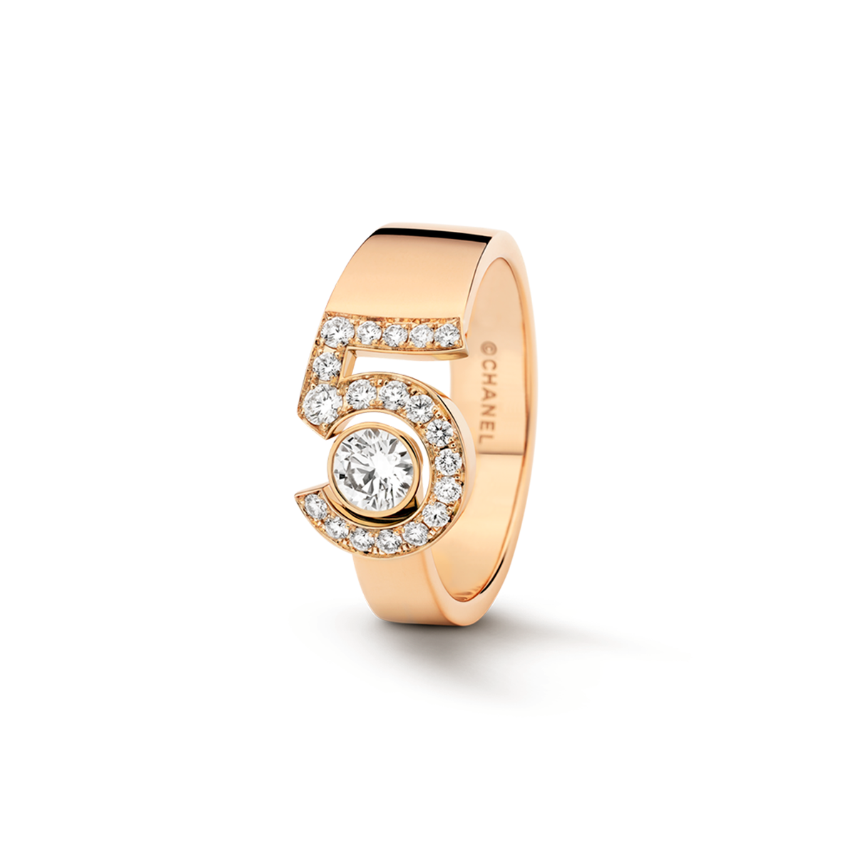 CHANEL N°5 Ring – Beige Gold with Diamond - Image 1