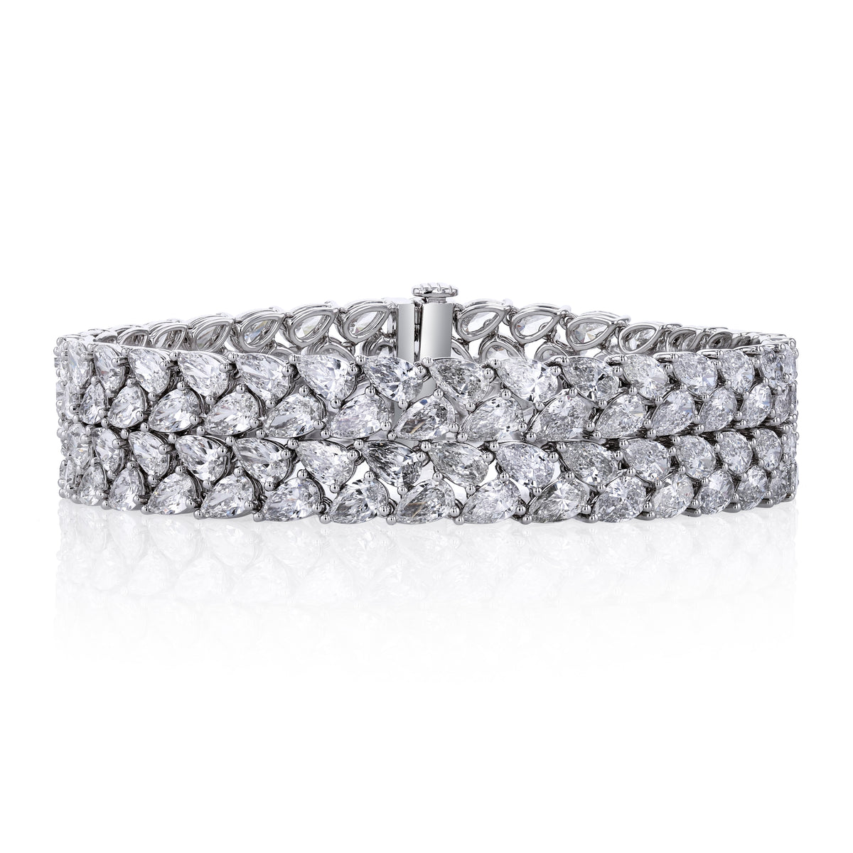 Platinum 2 Row Pear Shape Diamond Bracelet - JBR197