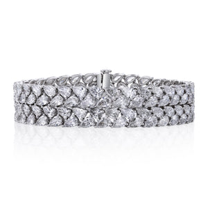 Platinum 2 Row Pear Shape Diamond Bracelet - JBR197
