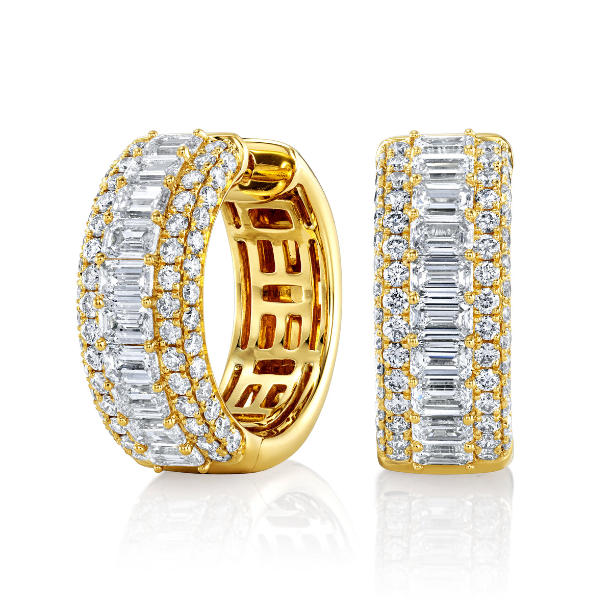 18K Yellow Gold Diamond Hoop Earrings - JER432Y