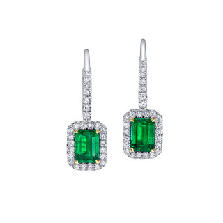 18K Gold Emerald & Diamond Drop Earrings - JER474 thumbnail