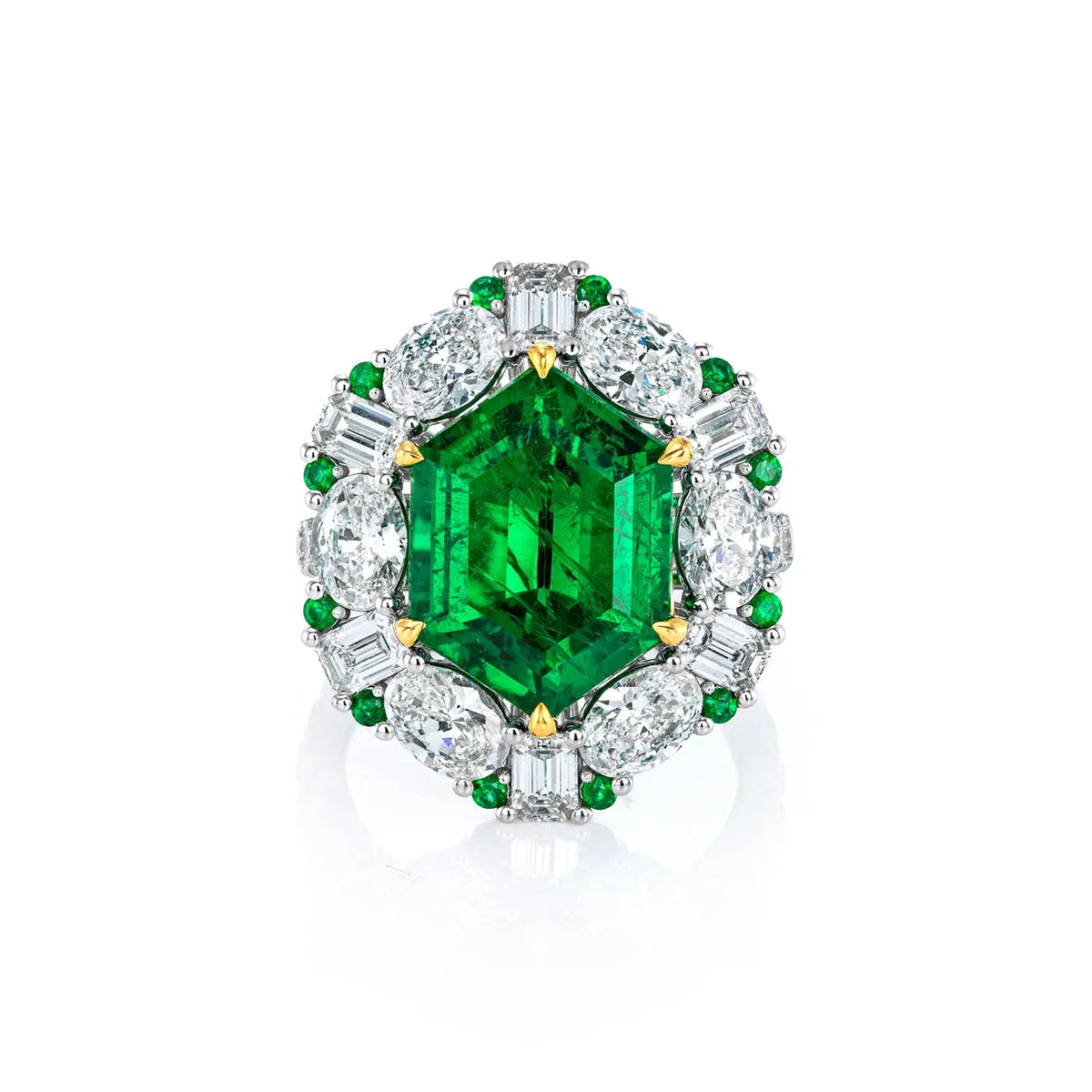 18K White Gold / 18K Yellow Gold Emerald Diamond Ring