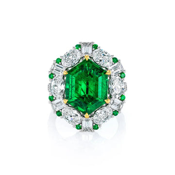 18K White Gold / 18K Yellow Gold Emerald Diamond Ring