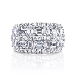 18K White Gold 5-Row Band with Alternating Emeralds, 4.35ct G-H, VS thumbnail