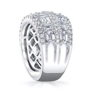 18K White Gold 5-Row Band with Alternating Emeralds, 4.35ct G-H, VS thumbnail