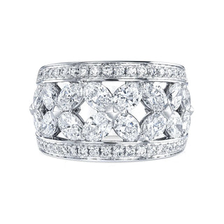 18K White Gold Oval Floral Band with Pave Accents, 2.6ct G-H, VS thumbnail