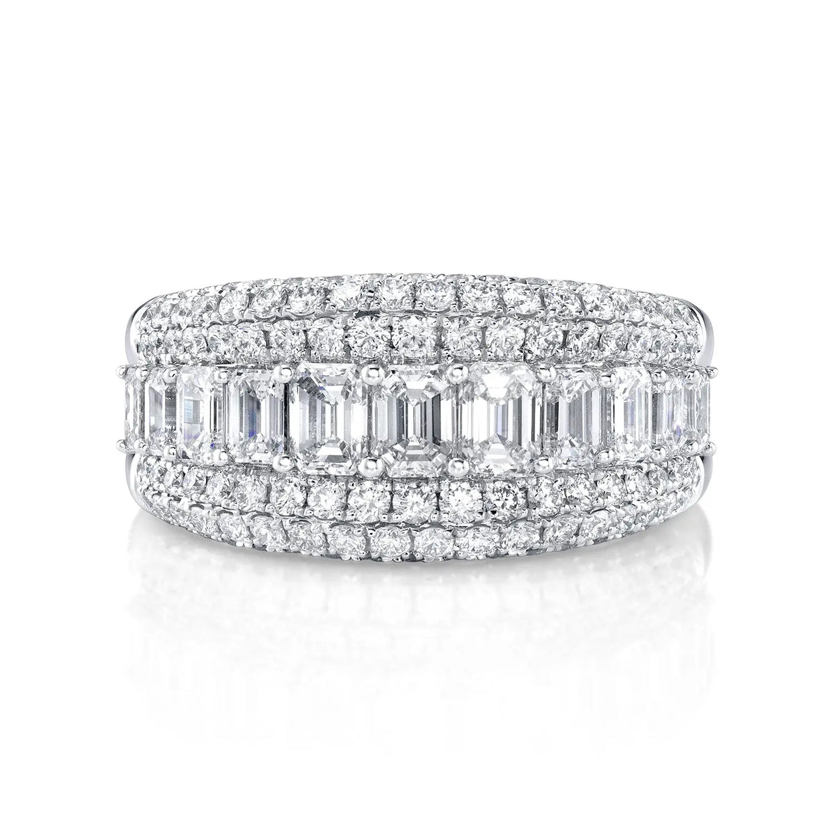 18K White Gold Emerald Band with Domed Pave, 2.5ct G-H, VS