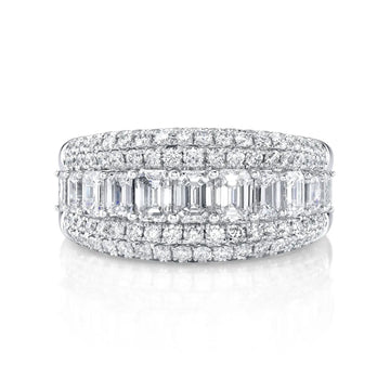 18K White Gold Emerald Band with Domed Pave, 2.5ct G-H, VS