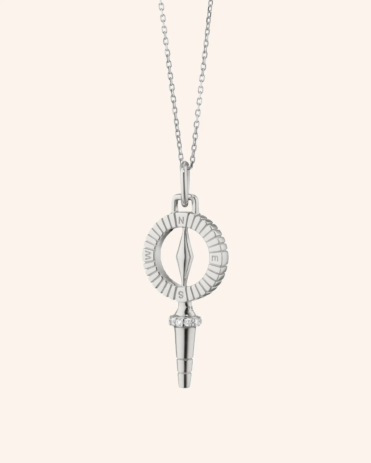 Mini "True North" Compass Key Necklace with White Sapphires
