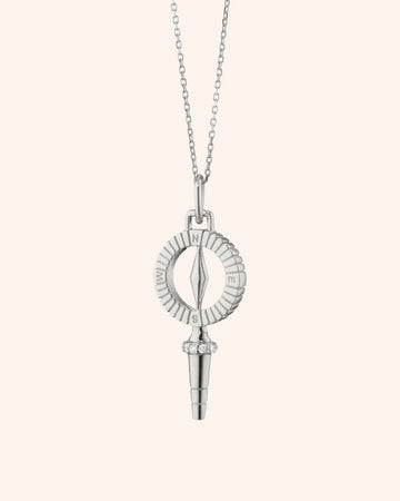 Mini "True North" Compass Key Necklace with White Sapphires