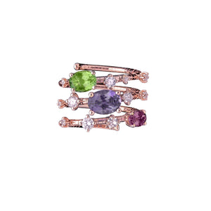 18K Pink Gold Rings 3 Rows