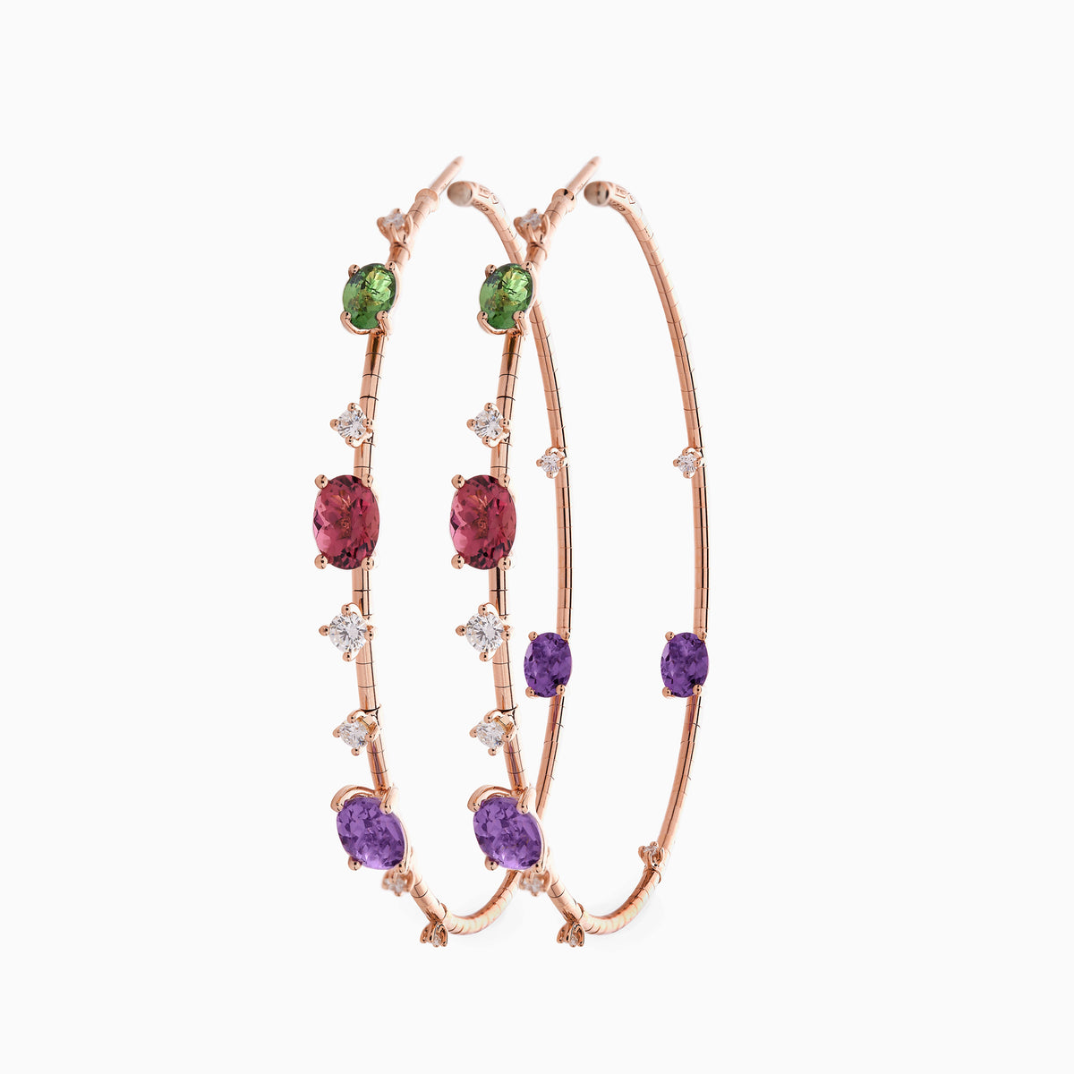 Mattia Cielo 18Kp/ Er Am=2.12 Tr=2.34 6Cm Rugiada Pietre & Ameth=2.12 Tourm=2.34 Hoops Earrings - LJWR124P-P