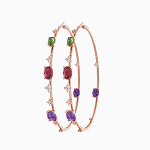 Mattia Cielo 18Kp/ Er Am=2.12 Tr=2.34 6Cm Rugiada Pietre & Ameth=2.12 Tourm=2.34 Hoops Earrings - LJWR124P-P