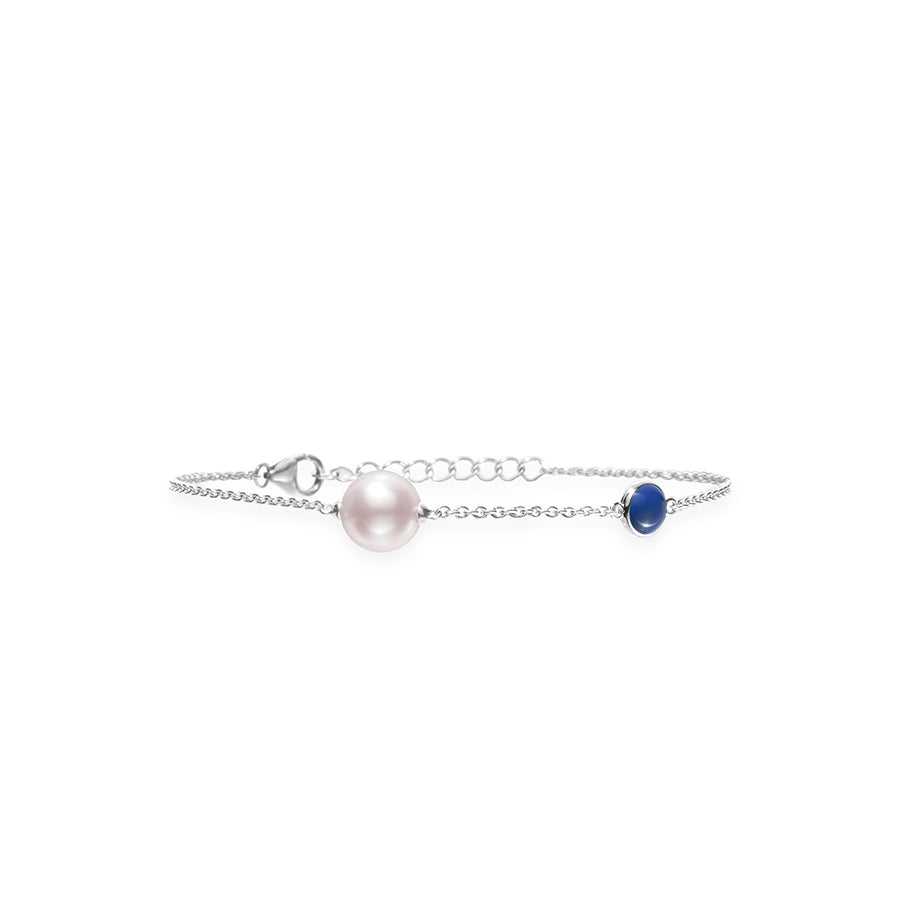 Akoya Cultured Pearl Single Pearl Bracelet with Blue Enamel in Silver Mikimoto