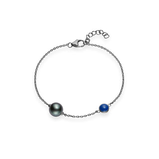Black South Sea Cultured Pearl Single Pearl Bracelet with Blue Enamel in Silver thumbnail
