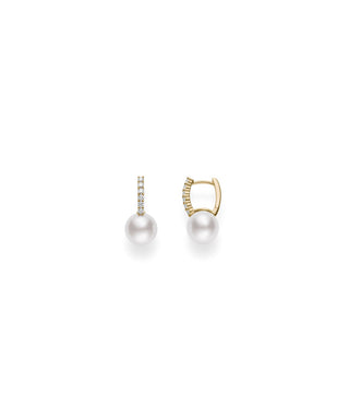 Classic Elegance Akoya Cultured Pearl Earrings with Diamonds in 18K Yellow Gold thumbnail