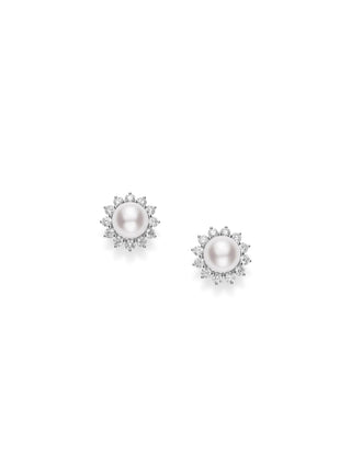 Classic Elegance Akoya Cultured Pearl Earrings with Diamonds thumbnail