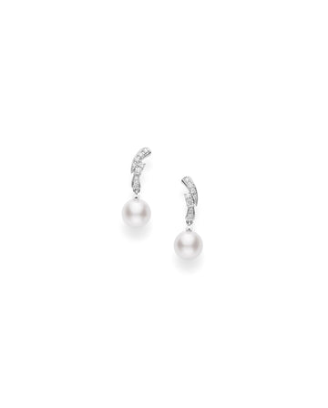 Classic Akoya Cultured Pearl Earrings with Diamonds Mikimoto