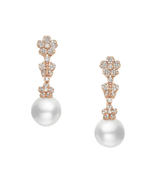Akoya Cultured Pearl and Diamond Cherry Blossom Earrings in Pink Gold thumbnail