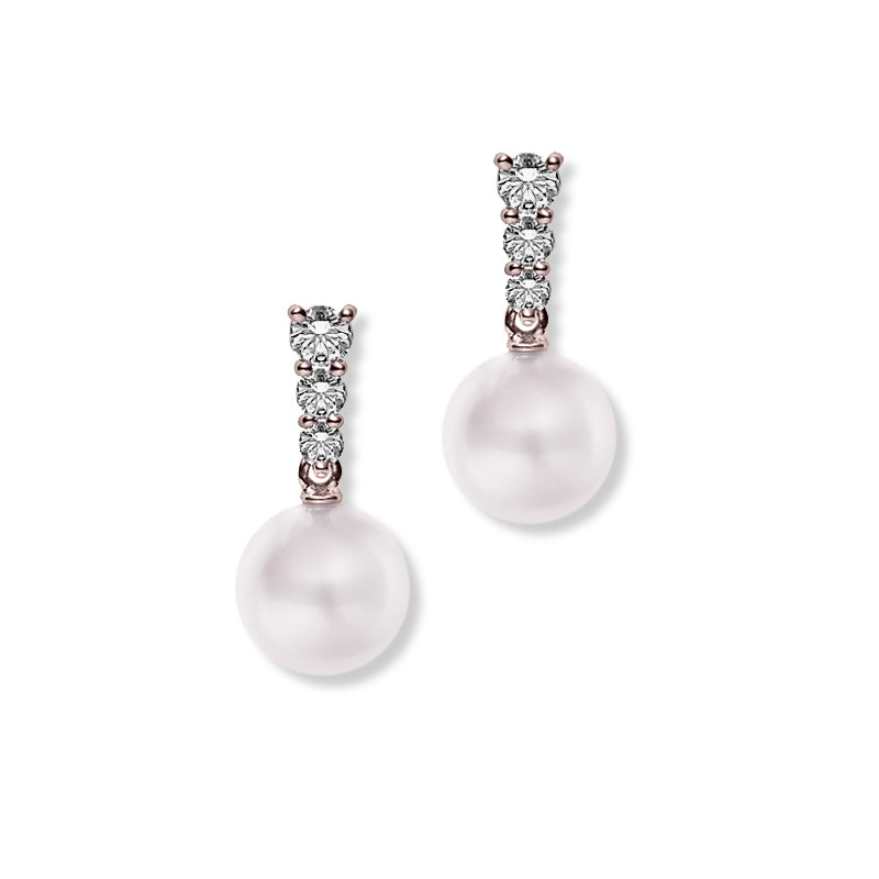 Morning Dew Akoya Cultured Pearl Earrings in 18K Rose Gold Mikimoto